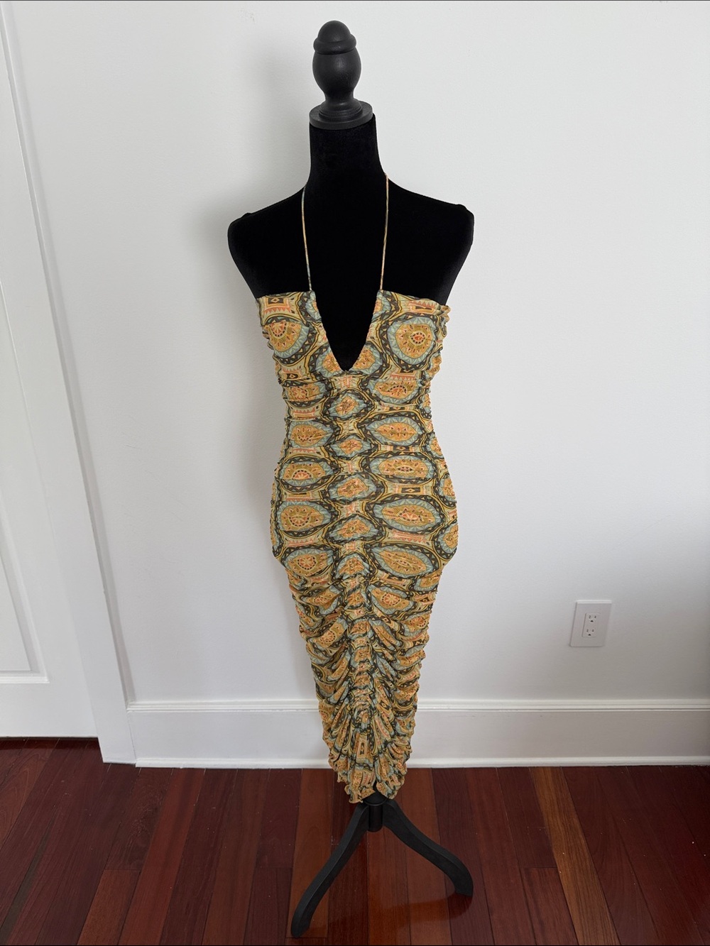 Ruched Paisley Midi Dress